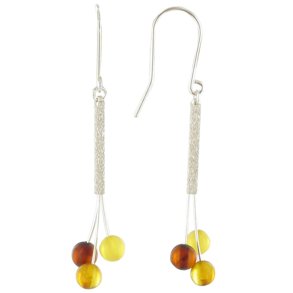 LES POULETTES BIJOUX Boucles d'Oreilles Trois Perles d'Ambre Dégradé de Couleurs
