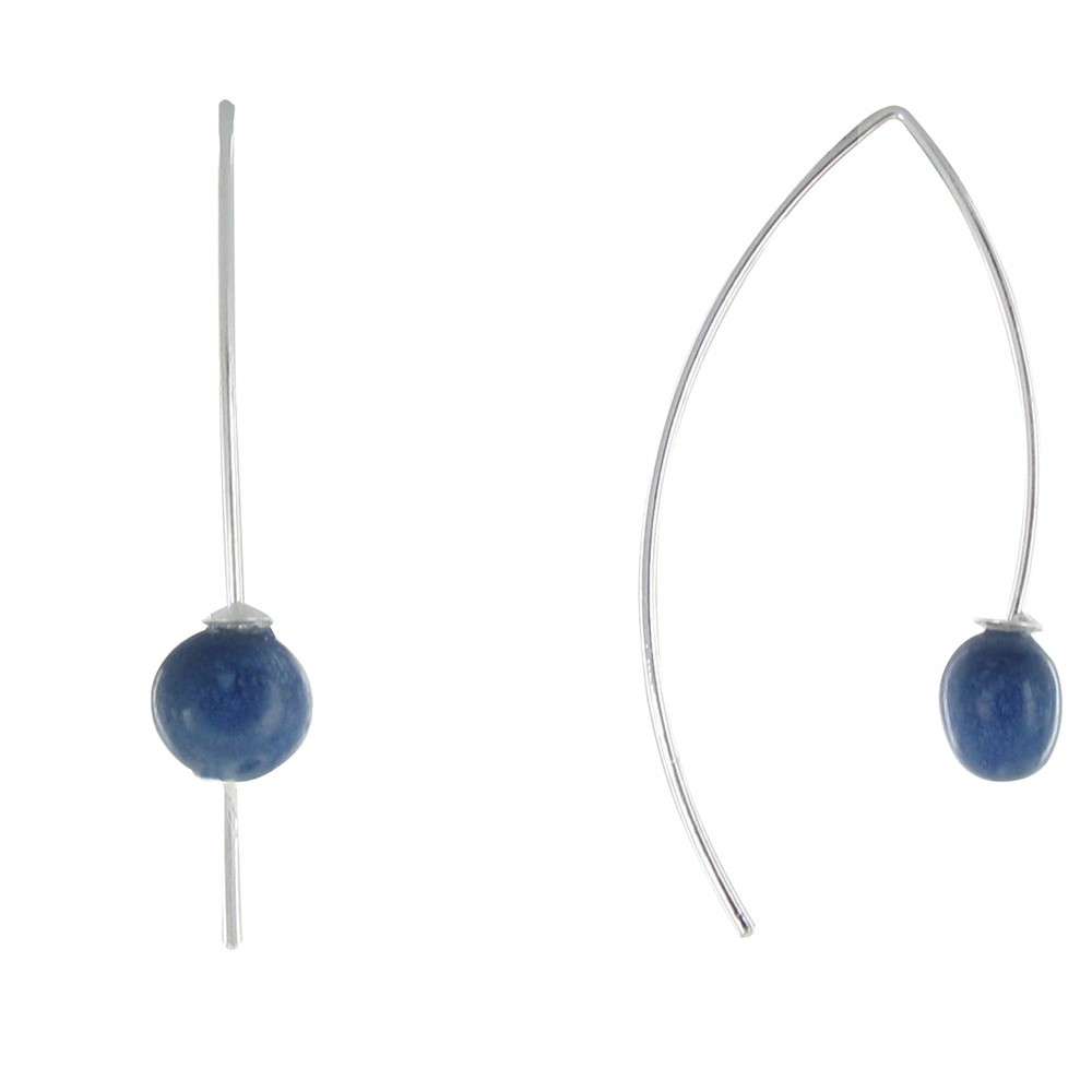 LES POULETTES BIJOUX V Boucles d'Oreilles Crochet Métal Argenté et Perles Céramique
