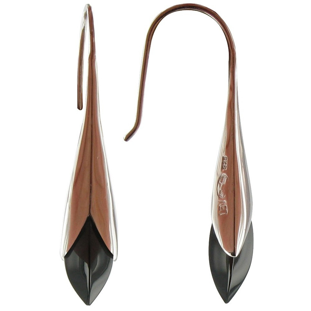 LES POULETTES BIJOUX - V Boucles d'Oreilles Tulipe Argent et Onyx Noir