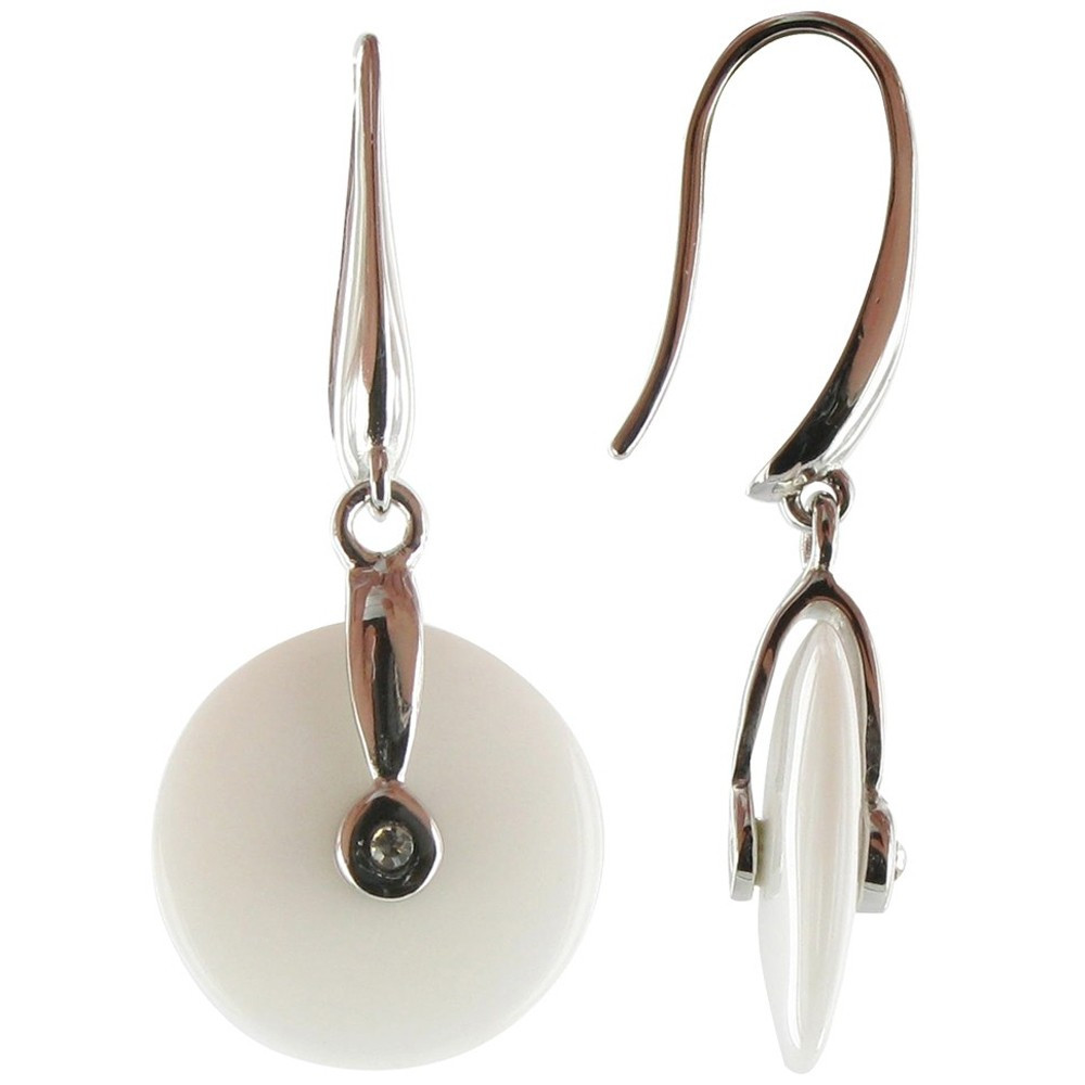 LES POULETTES BIJOUX Boucles d'Oreilles Disque Argent et Agate Blanche