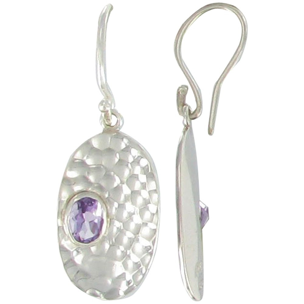 LES POULETTES BIJOUX Boucles d'Oreilles en Argent 925 Martelées et Améthyste Ovale LES POULETTES BIJOUX Boucles d'Oreilles en Argent 925 Martelées et Améthyste Ovale