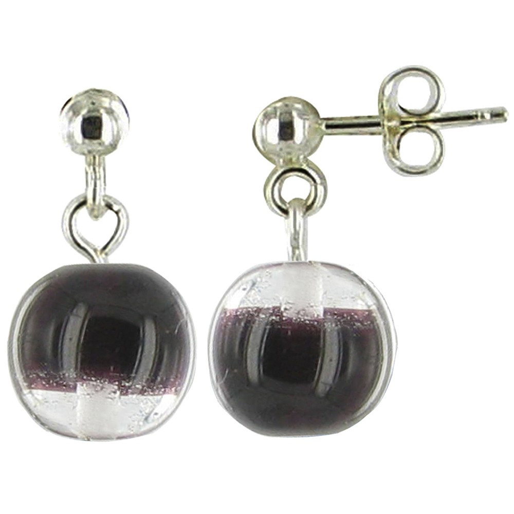 LES POULETTES BIJOUX Boucles d'Oreilles en Verre Billes Aubergine et Transparente