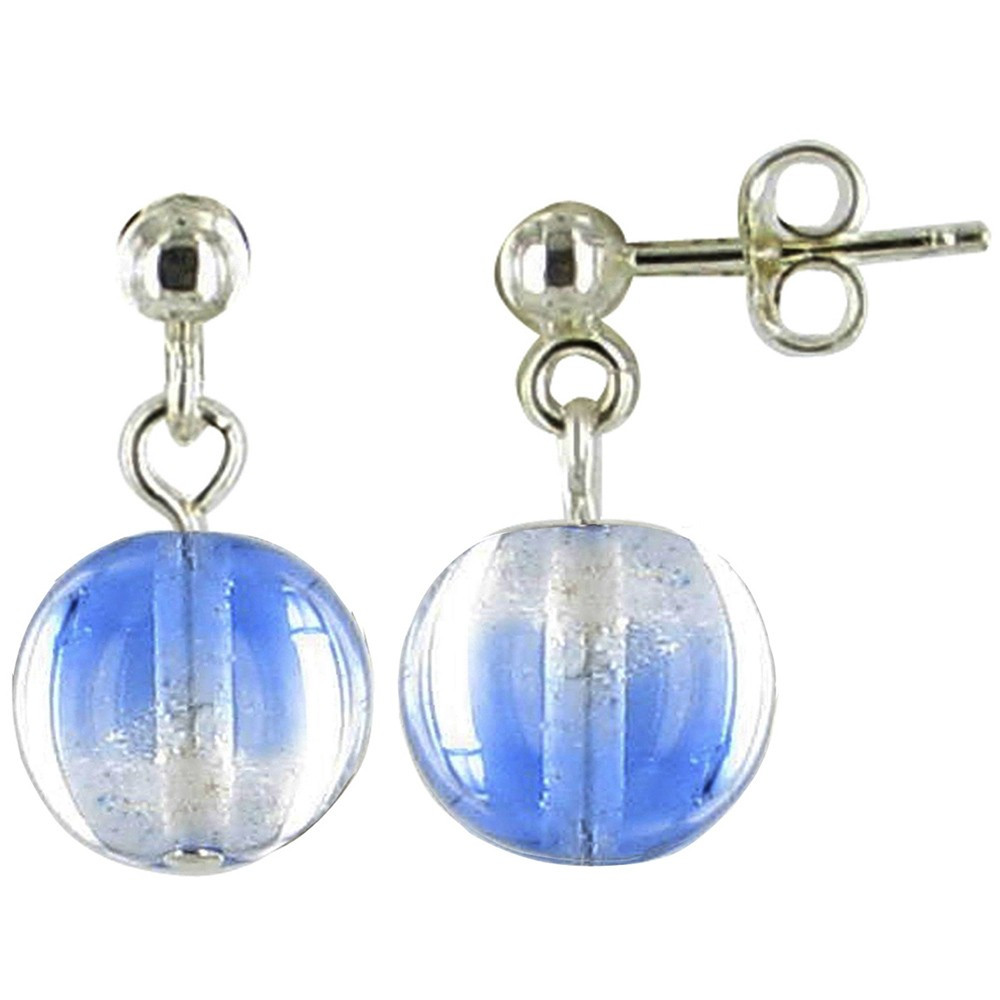 LES POULETTES BIJOUX V Boucles d'Oreilles en Verre Billes Bleue et Transparente