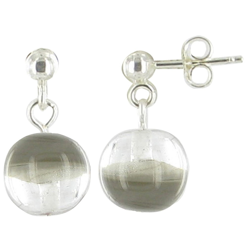 LES POULETTES BIJOUX V Boucles d'Oreilles en Verre Billes Grise et Transparente