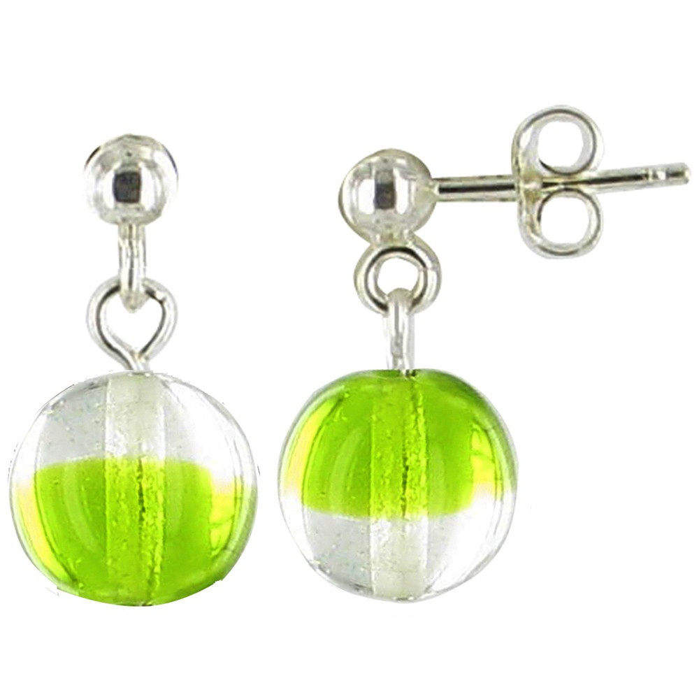 LES POULETTES BIJOUX V Boucles d'Oreilles en Verre Billes Vertes et Transparentes