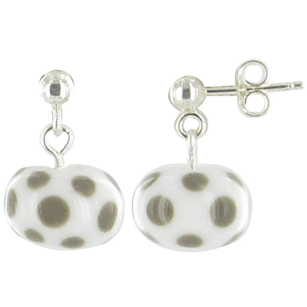 LES POULETTES BIJOUX V Boucles d'Oreilles en Verre Pomme Blanche et Pois Gris