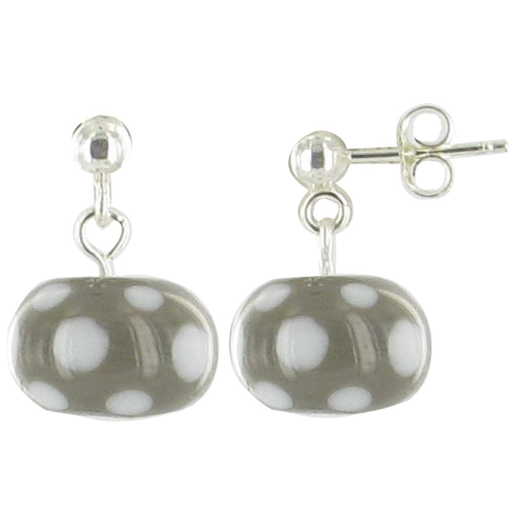 LES POULETTES BIJOUX V Boucles d'Oreilles en Verre Pomme Grise à Pois Blancs