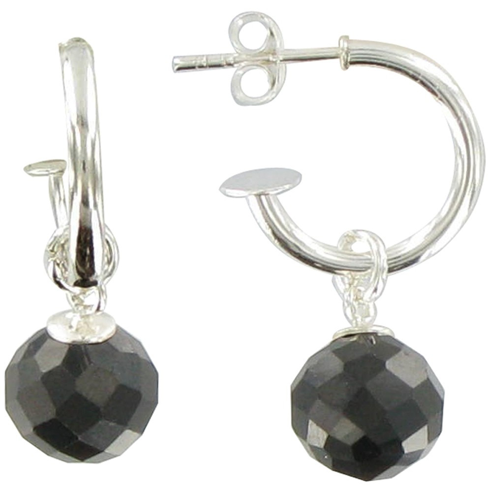 LES POULETTES BIJOUX V Boucles d'Oreilles Petites Créoles et Onyx Faceté