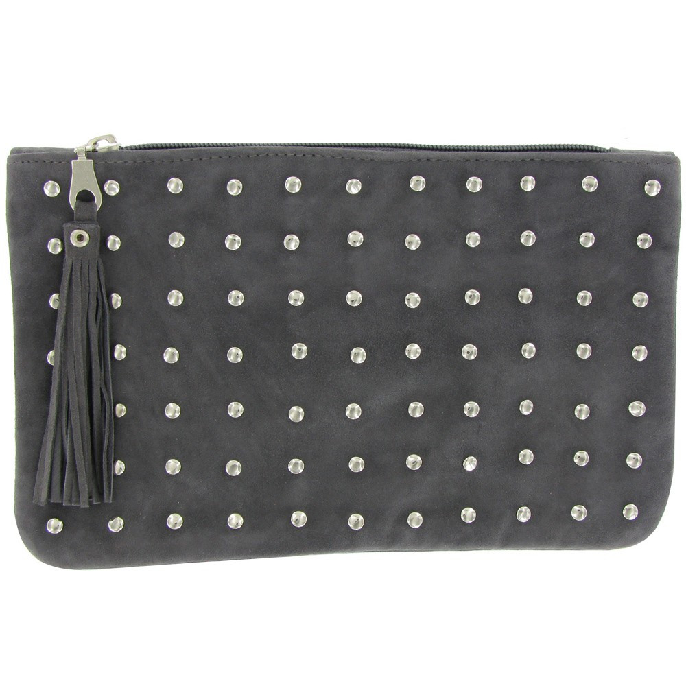 LES POULETTES BIJOUX - V Pochette Sac Daim Clouté Couleur Gris Foncé