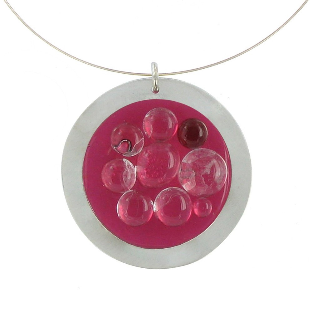LES POULETTES BIJOUX Grand Pendentif Pâte de Verre Bulles Rouges