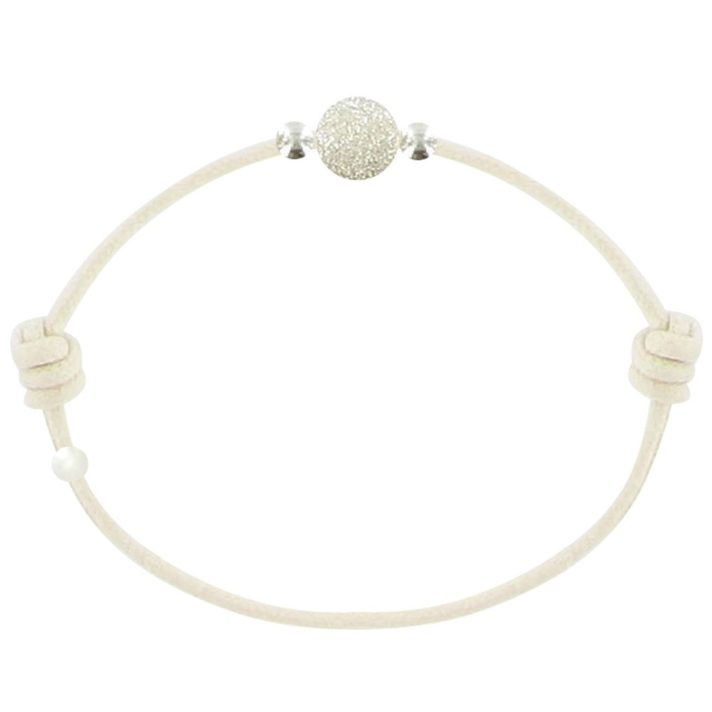 LES POULETTES BIJOUX V Bracelet des Poulettes Argent Diamant Lien Beige Clair