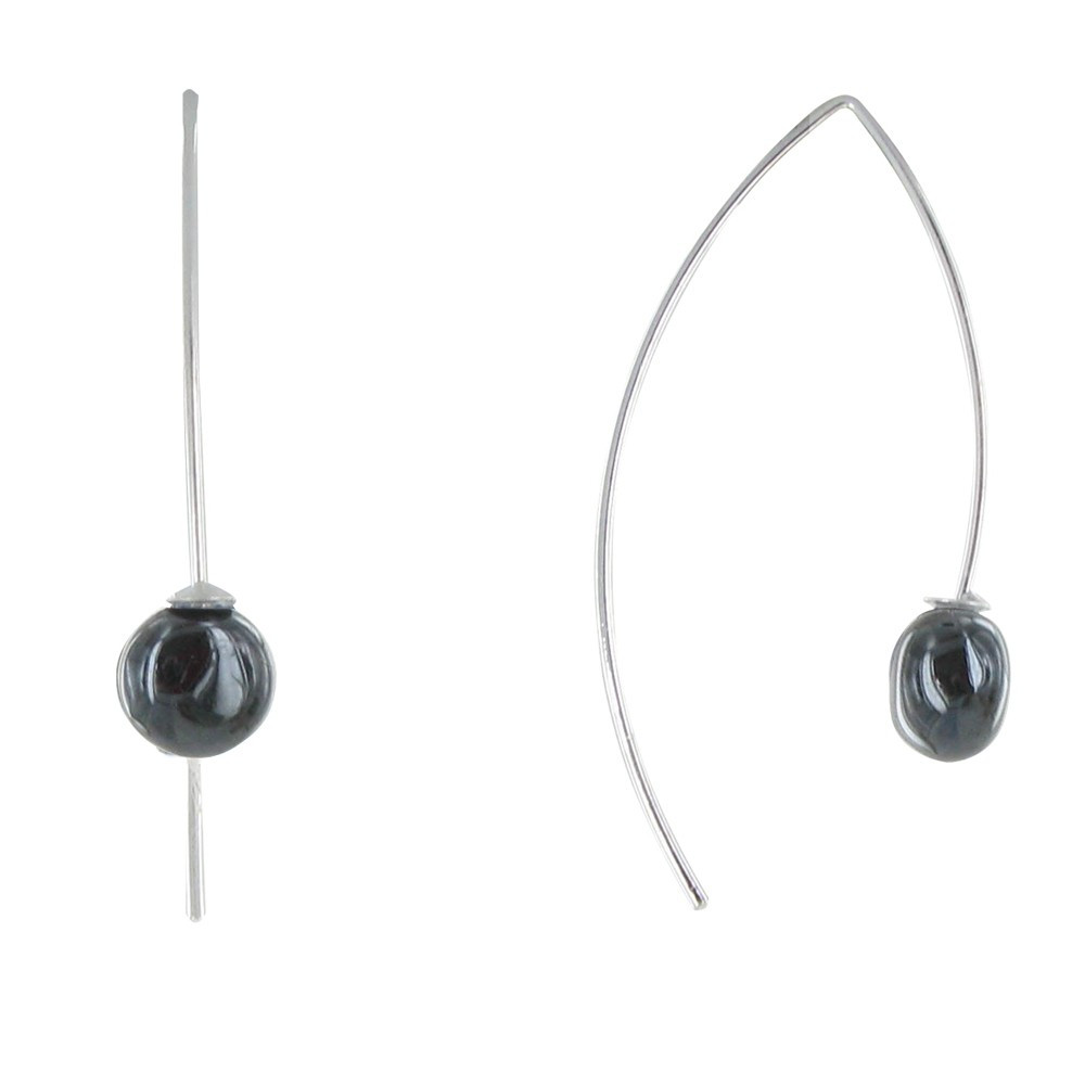 LES POULETTES BIJOUX - Boucles d'Oreilles Crochet Métal Argenté et Perles Céramique