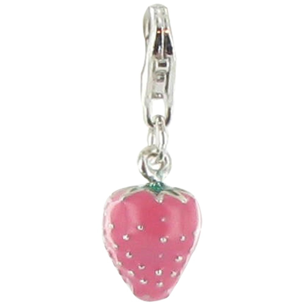 LES POULETTES BIJOUX V Charms Argent Bracelet Fraise des Bois Rose Emaillé
