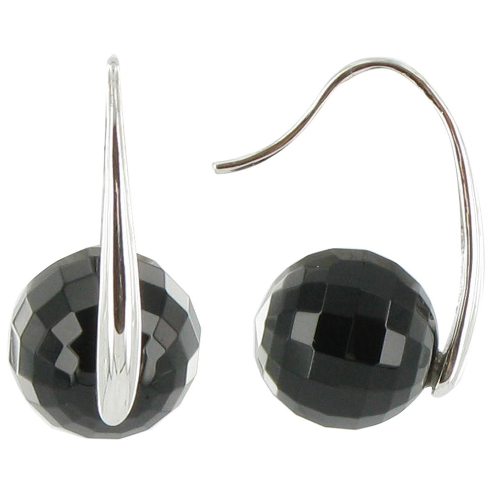 LES POULETTES BIJOUX V Boucles d'Oreilles Argent Une Perle d'Onyx Facettée