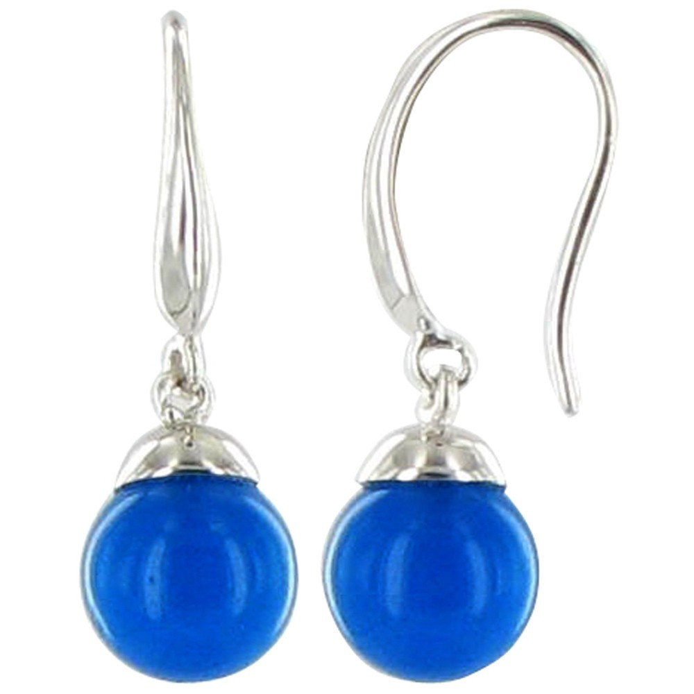 LES POULETTES BIJOUX - V Boucles d'Oreilles Argent Billes de Zirconium Bleu des Mers
