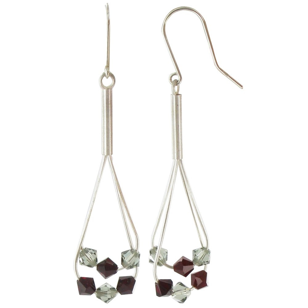 LES POULETTES BIJOUX Boucles d'Oreilles 6 Perles de Cristal Grises et Rouges