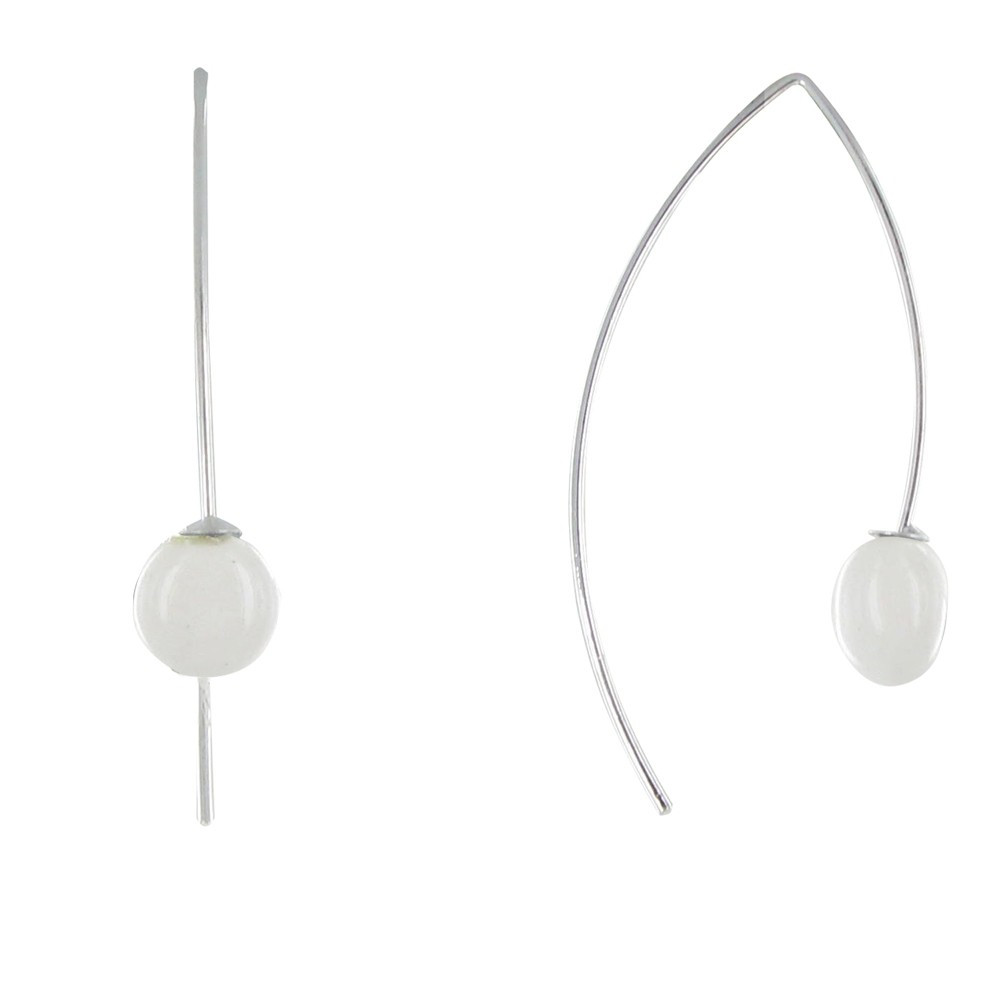 LES POULETTES BIJOUX Boucles d'Oreilles Crochet Métal Argenté et Perles Céramique Bl