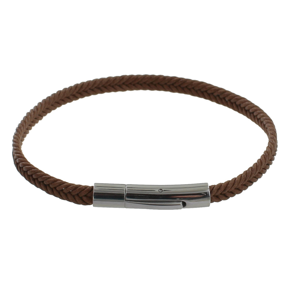 LES POULETTES BIJOUX Bracelet Homme Tresse en Coton Marron Clair - taille 18 cm