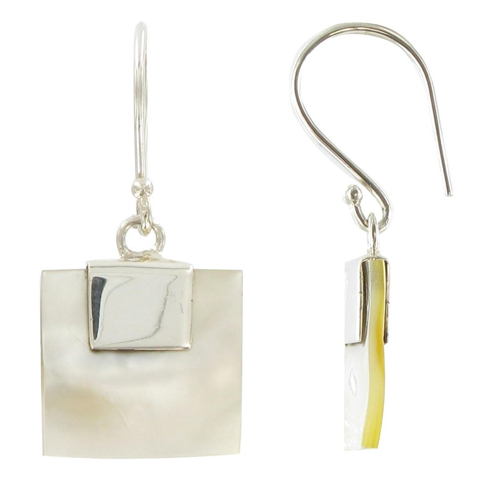 LES POULETTES BIJOUX Boucles d'Oreilles Argent 925 et Carré de Nacre
