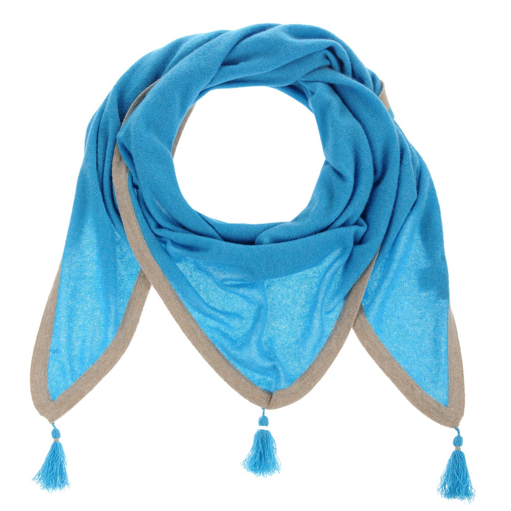 LES POULETTES BIJOUX Echarpe Triangle 100% Cachemire 2 Fils - Bleu ciel