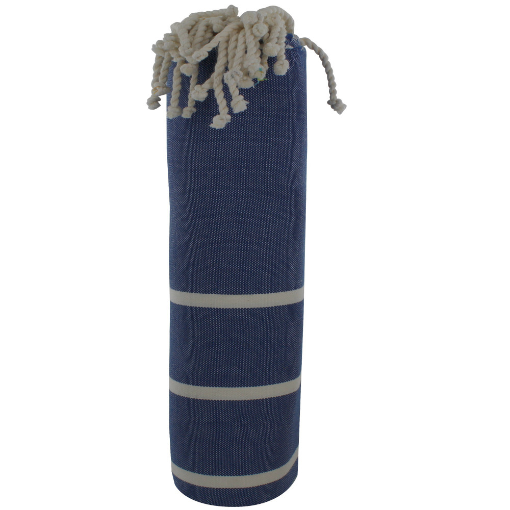 LES POULETTES BIJOUX Fouta Drap Plage et Hammam Coton Couleur Bleu Petites Rayures B