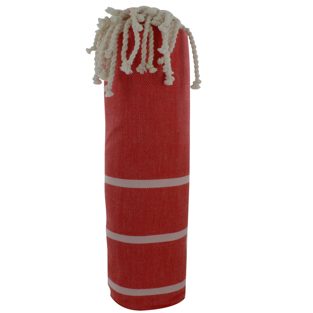 LES POULETTES BIJOUX Fouta Drap Plage et Hammam Coton Couleur Rouge Petites Rayures
