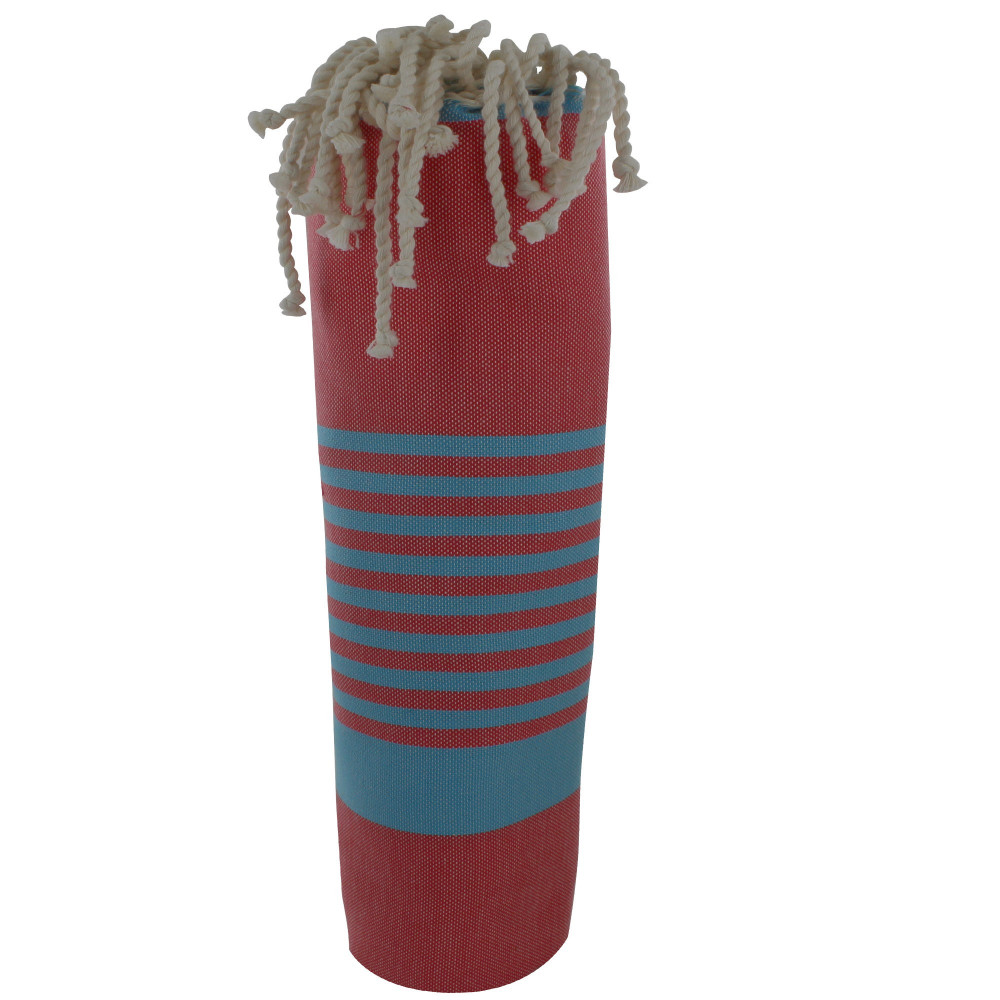 LES POULETTES BIJOUX Fouta Drap Plage et Hammam Coton Couleur Rouge Petites Rayures