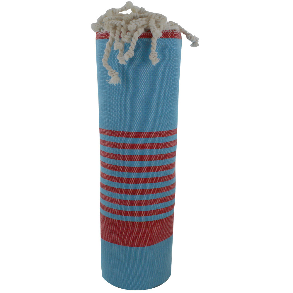LES POULETTES BIJOUX Fouta Drap Plage et Hammam Coton Couleur Turquoise Rayé Orange