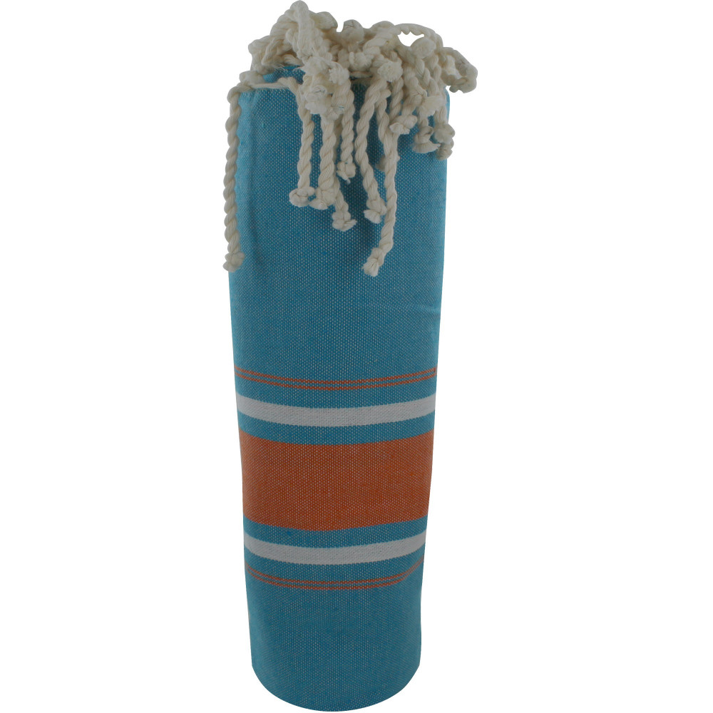 LES POULETTES BIJOUX Fouta Drap Plage et Hammam Coton Couleur Turquoise Grosse Rayur