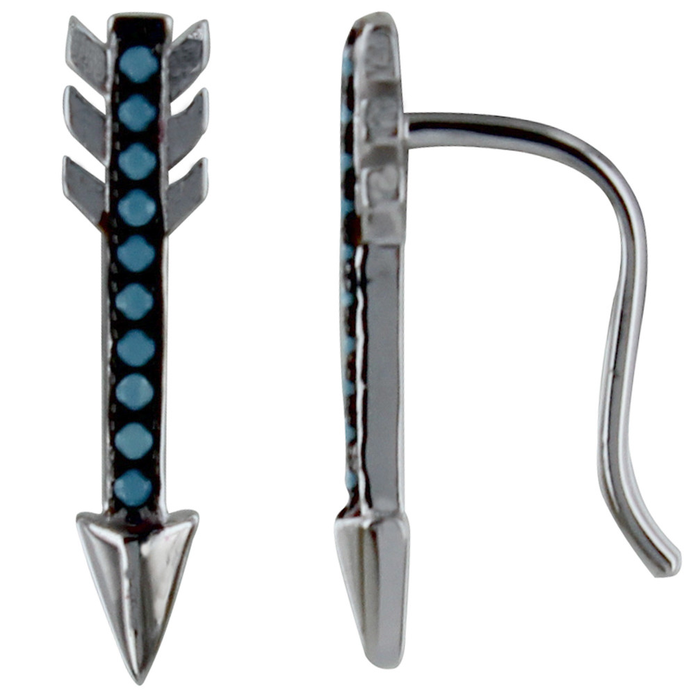 LES POULETTES BIJOUX Boucles d'Oreilles Crochet Argent Rhodié Flèche et Points Bleus