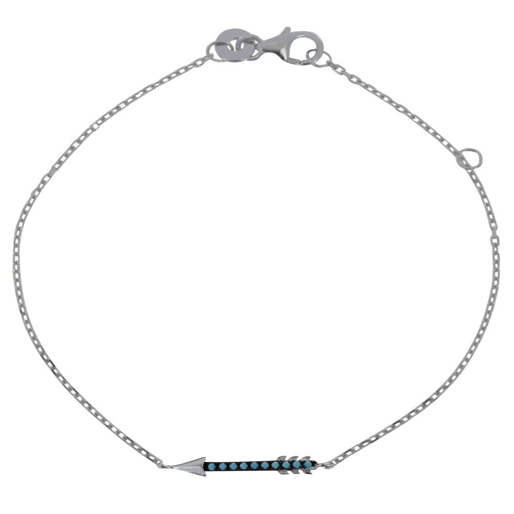 LES POULETTES BIJOUX Bracelet Argent 925 Rhodié Flèche et Points Bleus