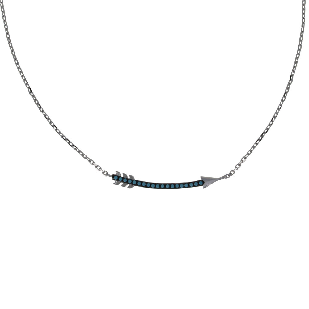 LES POULETTES BIJOUX Collier Argent 925 Rhodié Flèche et Points Bleus