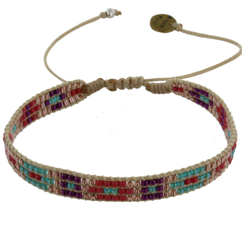LES POULETTES BIJOUX Bracelet Tolowa Perles et Lien Tréssé Beige - Classics - Fuchsia