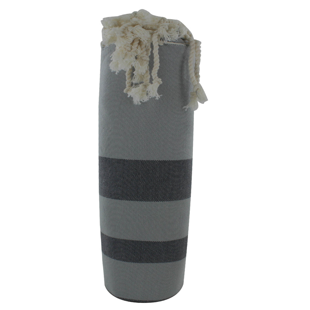 LES POULETTES BIJOUX V Fouta Drap Plage et Hammam Coton Gris Rayé Gris Foncé