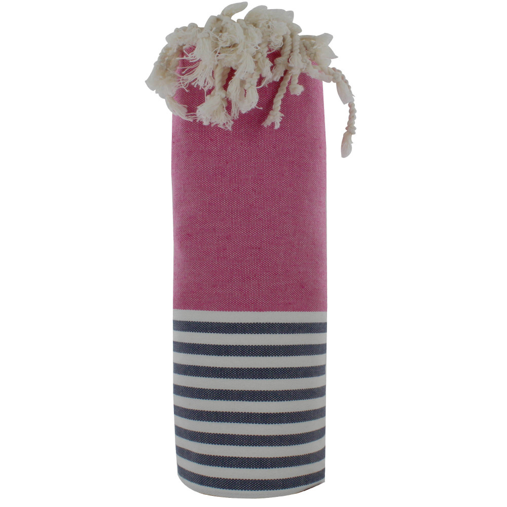 LES POULETTES BIJOUX Fouta Drap Plage et Hammam Coton Couleur Fuchsia Rayé Bleu et B