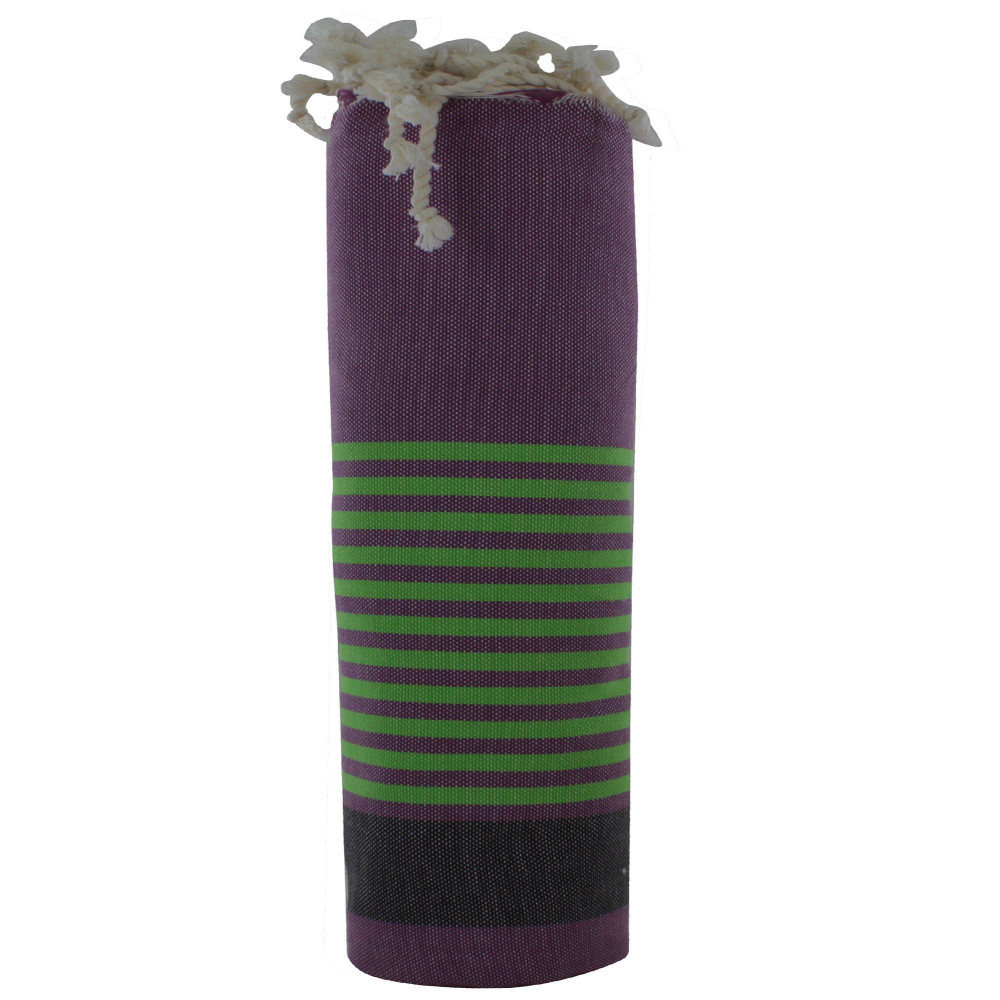 LES POULETTES BIJOUX Fouta Drap Plage et Hammam Coton Couleur Violet Rayé Vert et No