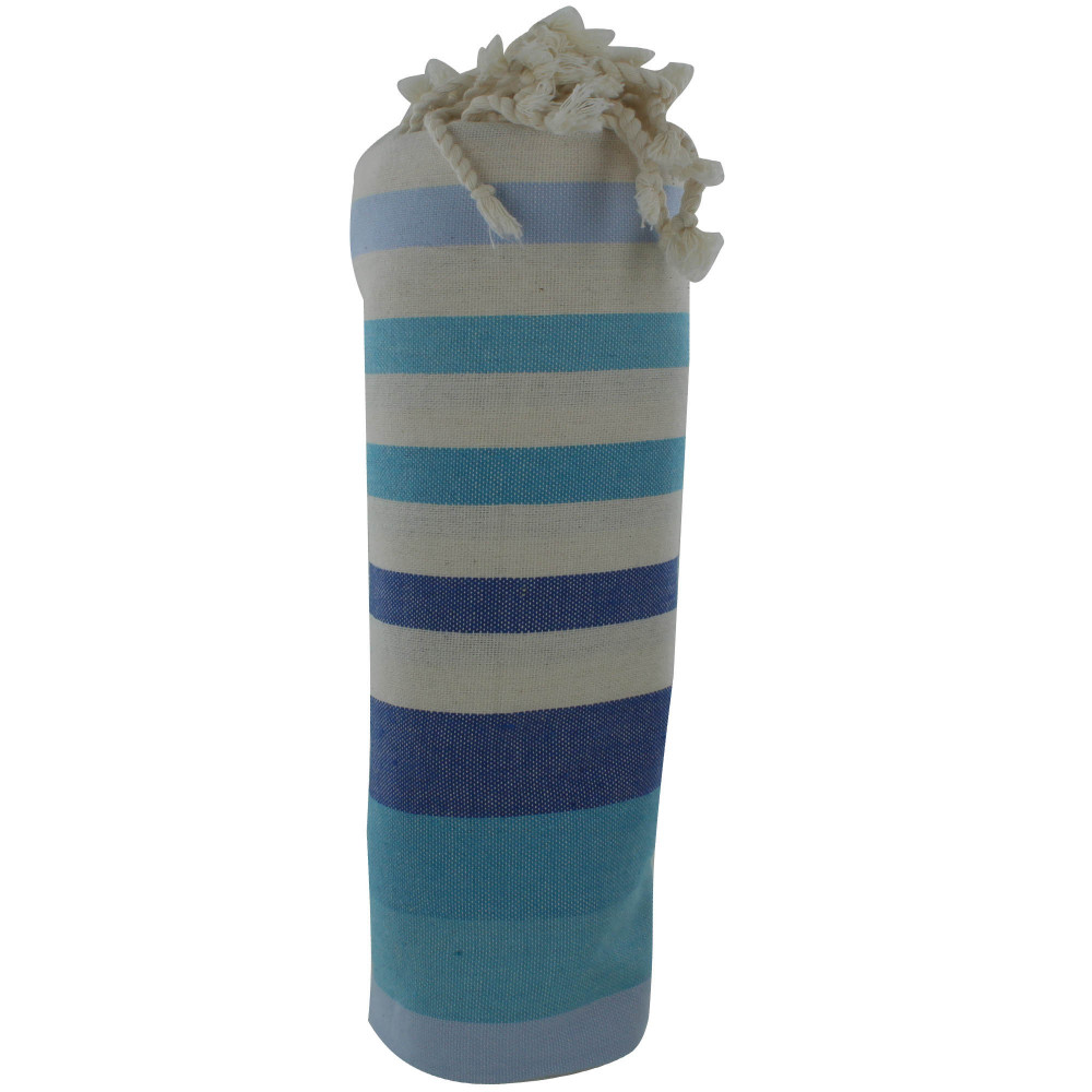 LES POULETTES BIJOUX - V Fouta Drap Plage et Hammam Coton Multiples Rayures Bleues