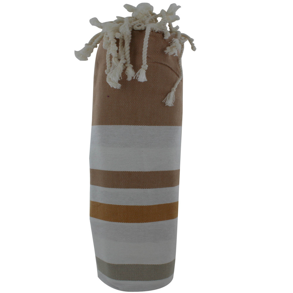 LES POULETTES BIJOUX Fouta Drap Plage et Hammam Coton Multiples Rayures Marron