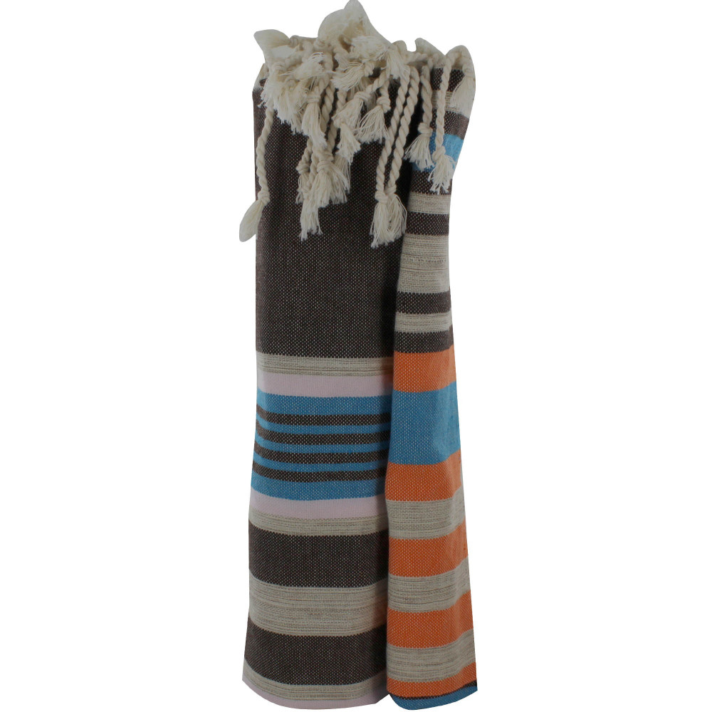 LES POULETTES BIJOUX V Fouta Drap Plage et Hammam Coton Marron Rayé Rose Orange et B