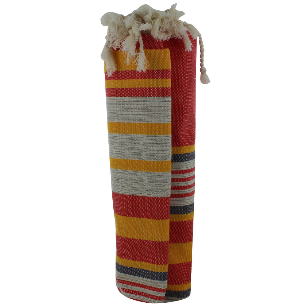 LES POULETTES BIJOUX V Fouta Drap Plage et Hammam Coton Rouge Rayé Jaune Gris et Noir