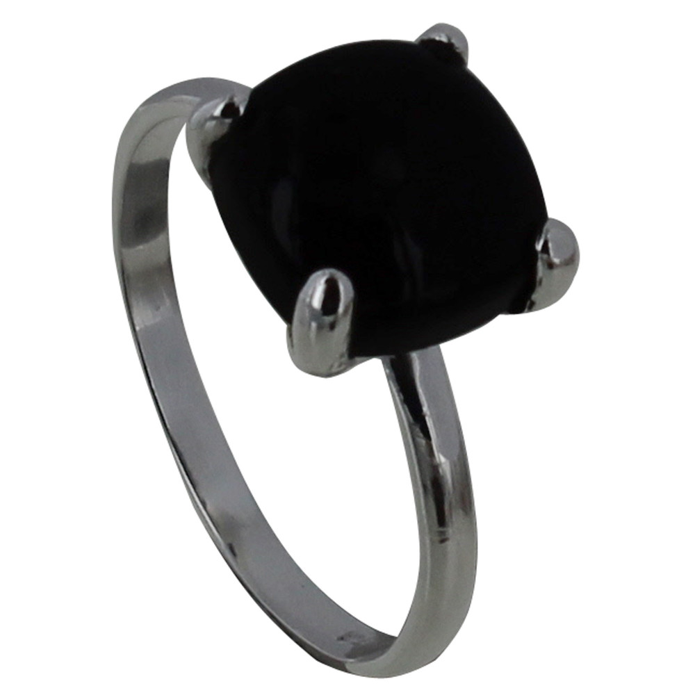 LES POULETTES BIJOUX Bague Argent Pavé Carré d'Onyx Noir - taille 54