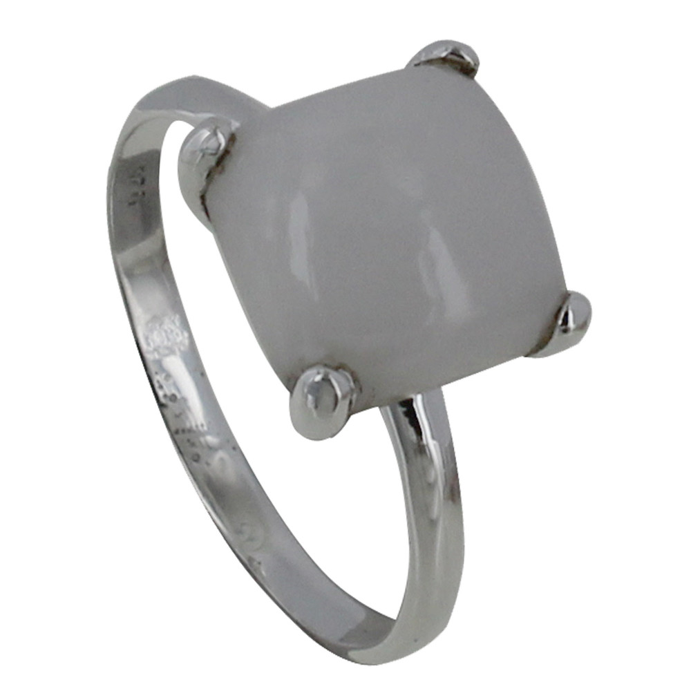 LES POULETTES BIJOUX Bague Argent 925 Pavé Carré d'Agate Blanche
