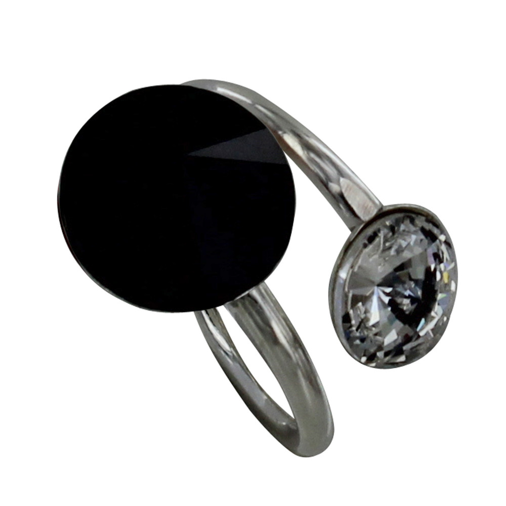 LES POULETTES BIJOUX Bague Argent Orné de Cristal Noir et Transparent - taille 52