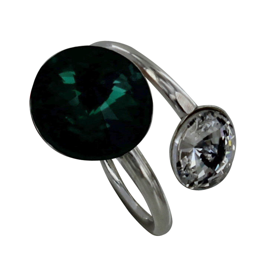 LES POULETTES BIJOUX Bague Argent Orné de Cristal Vert et Transparent - taille 50