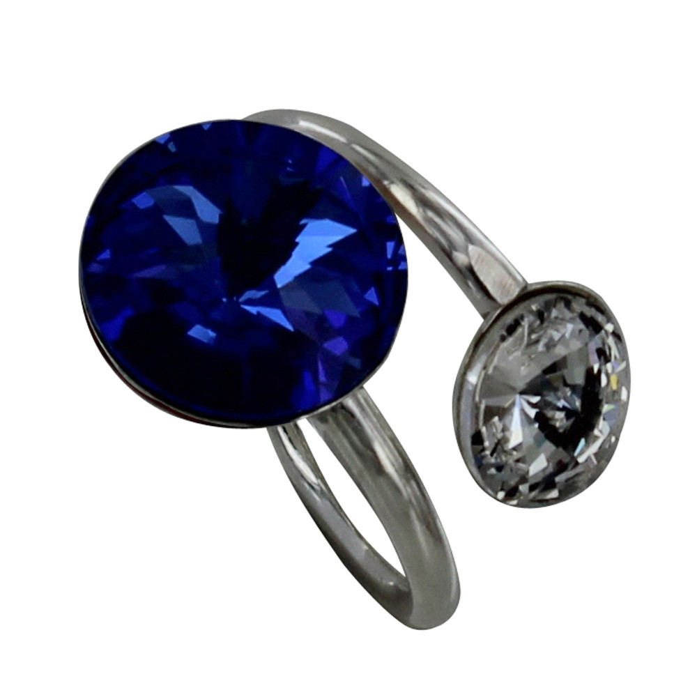 LES POULETTES BIJOUX Bague Argent Orné de Cristal Bleu Foncé et Transparent