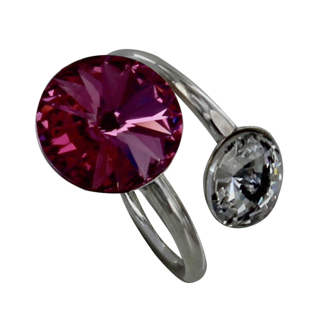 LES POULETTES BIJOUX Bague Argent Orné de Cristal Rose et Transparent - taille 50
