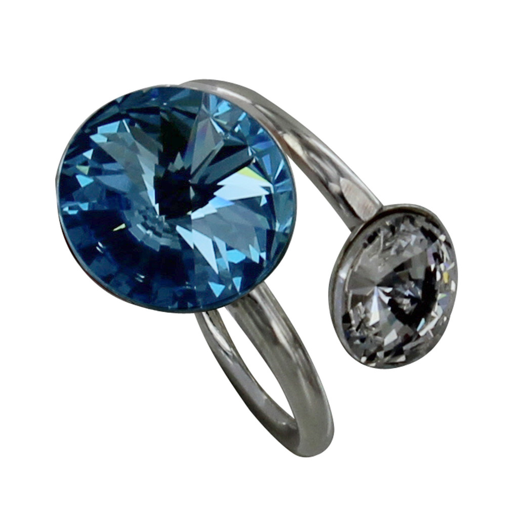 LES POULETTES BIJOUX Bague Argent Orné de Cristal Bleu Ciel et Transparent - taille