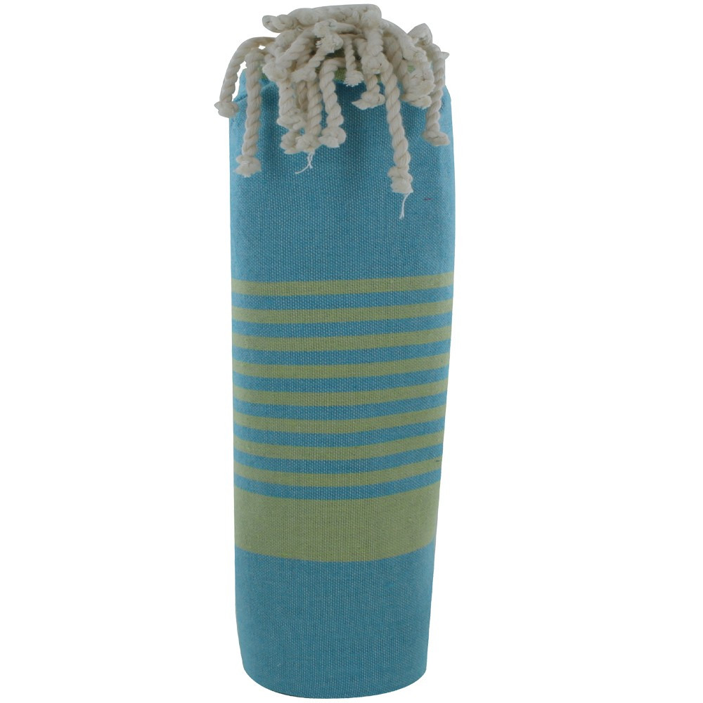 LES POULETTES BIJOUX Fouta Drap Plage et Hammam Coton Couleur Turquoise Rayé Vert