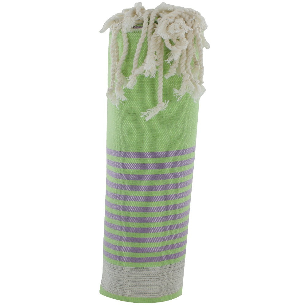 LES POULETTES BIJOUX Fouta Drap Plage et Hammam Coton Couleur Vert Rayé Violet