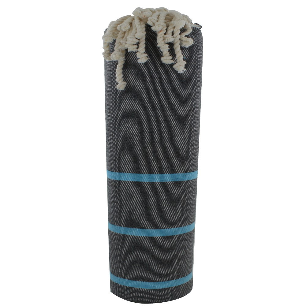 LES POULETTES BIJOUX V Fouta Drap Plage et Hammam Coton Couleur Gris Petites Rayures